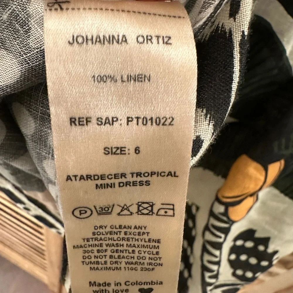 Johanna Ortiz Tropical Linen Mini Dress in green white size 6 - Picture 10 of 11